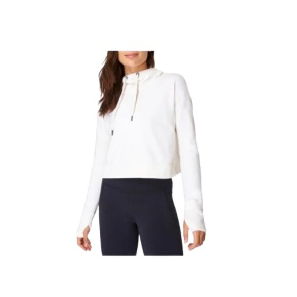 Sweaty Betty Women's 8 Off White Long Sleeves Hooded With Drawstring Croup Top - Picture 1 of 16